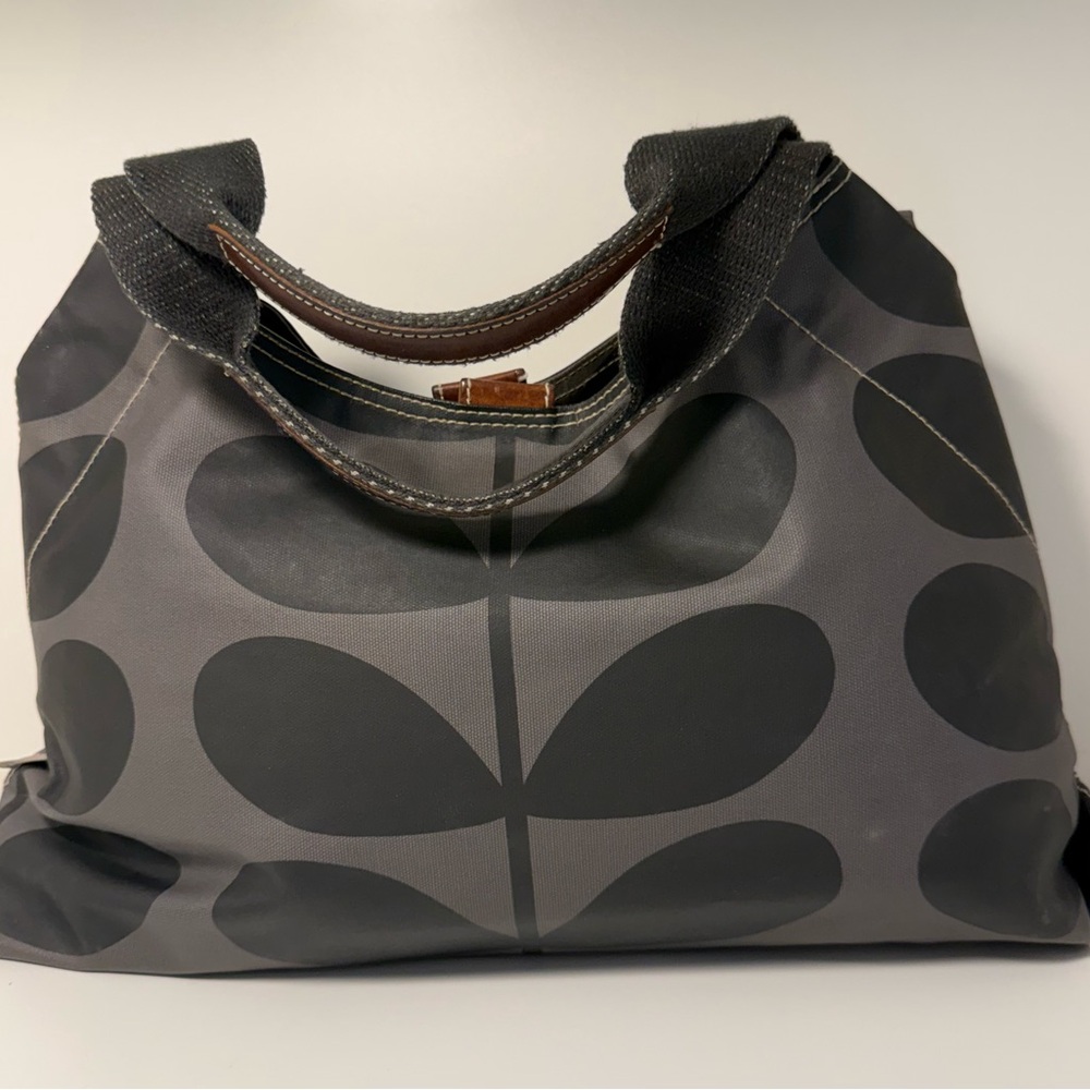 Orla Kiely Grey Tote with Black Stem Motif
